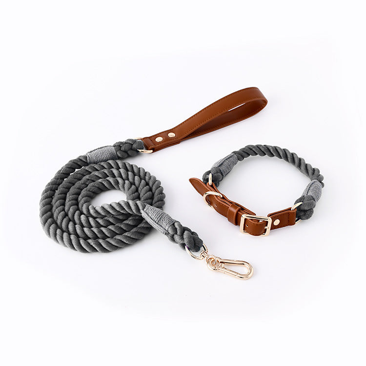 Cotton Rope Woven Leather Pet Leash