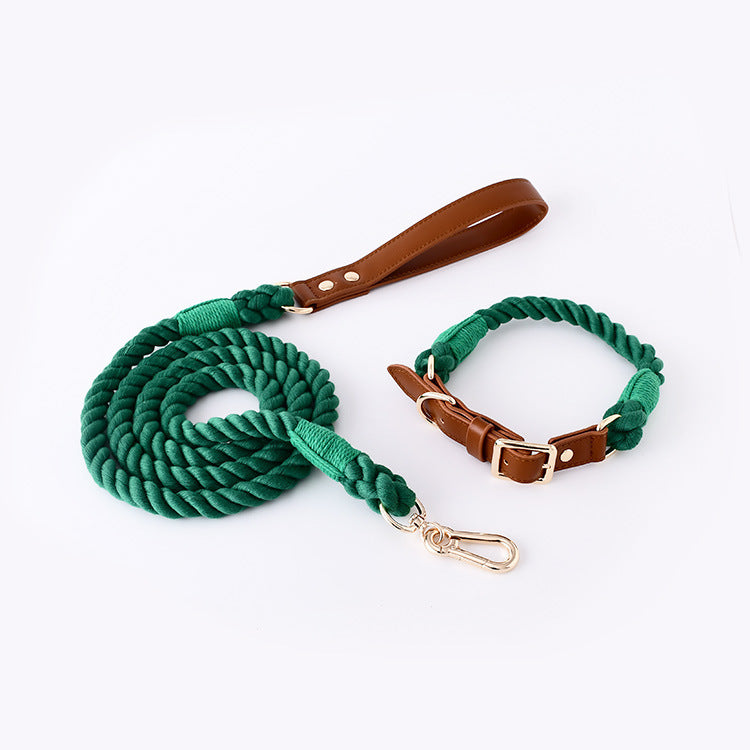 Cotton Rope Woven Leather Pet Leash