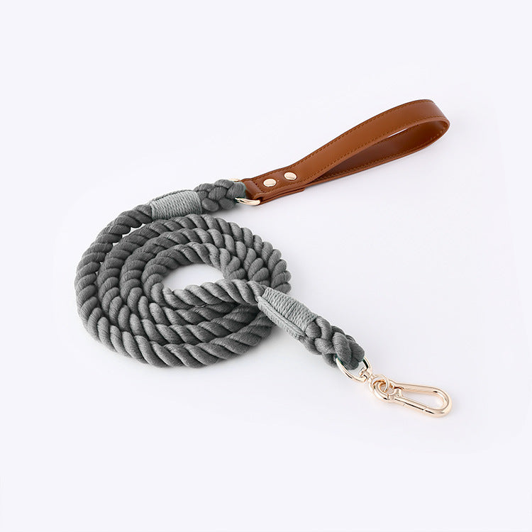 Cotton Rope Woven Leather Pet Leash